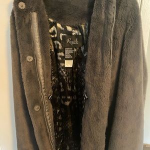 grey faux fur coat
